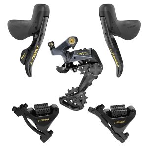 Groupe - Transmission Gravel Ltwoo 1X12V. Grt Series Disque Hydraulique Carbone Noir - Or (Derailleur Arriere - Leviers - Manettes Avec Etriers Avant et Arriere)