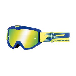 Masque-Lunettes Cross Progrip 3201 Fl Atzaki Multilayered Bleu-Jaune Ecran Miroir Jaune Anti-Rayures-Anti U.V. Compatible Avec Port Lunettes de Vue (Homologue Ce-En Ac-12072 Rev.1)