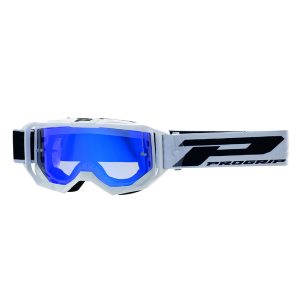 Masque-Lunettes Cross Progrip 3300 Fl Vision Go Multilayered Blanc Mat Ecran Miroir Argent Anti-Rayures-Anti U.V.-Anti-Buee (Homologue Ce-En-N° Ac-96025 Rev.2)