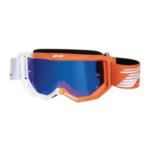 Masque-Lunettes Cross Progrip 3300 Fl Vision Multilayered Blanc-Orange Fluo Ecran Miroir Bleu Anti-Rayures-Anti U.V.-Anti-Buee (Homologue Ce-En-N° Ac-96025 Rev.2)
