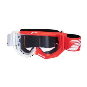 Masque-Lunettes Cross Progrip 3300 TR Vision Blanc-Rouge Ecran Transparent Anti-Rayures-Anti U.V.-Anti-Buee (Homologue Ce-En-N° Ac-96025 Rev.2)