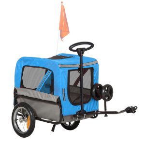 Remorque Velo Utilitaire Maxi 40Kg Colori Bleu Avec Roues 12" Fixation Axe de Roue Arriere - Pour Transport Chien-Bagage - 2 Ouvertures (Avant+Arrière) + Bras (L 63Cm X L 42Cm X H 47Cm)