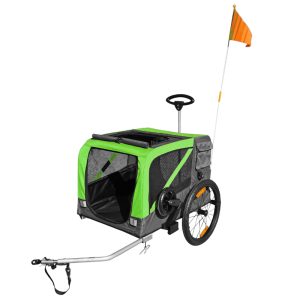 Remorque Velo Utilitaire Maxi 45Kg Pliable Verte Avec Roues 20" Fixation Axe de Roue Arriere - Fond Metal Renforce Pour Transport Chien Ou Bagage Avec Poignee et 2 Roues 8" (L 82Cm X L 60Cm X H 56Cm)