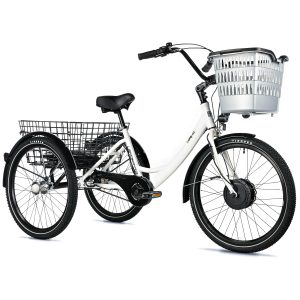 Tricycle Electrique-Vae City Leader Fox 24" Bormio 2025 Mixte Blanc Brillant 3V Shimano Nexus Moteur Roue Av Bafang 36V 45Nm Batterie 14