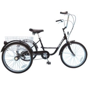 Tricycle Musculaire Adulte 24" Noir 5 Vitesses Avec Panier Poids Total Maxi 100Kgs Empattement 0
