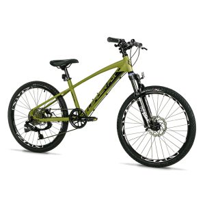 Velo Musculaire VTT 24 Leader Fox Capitan 2025 Garcon Vert Kaki Mat 8V (Taille Enfant 135 À 145 Cm) -Mecanique A Disque-